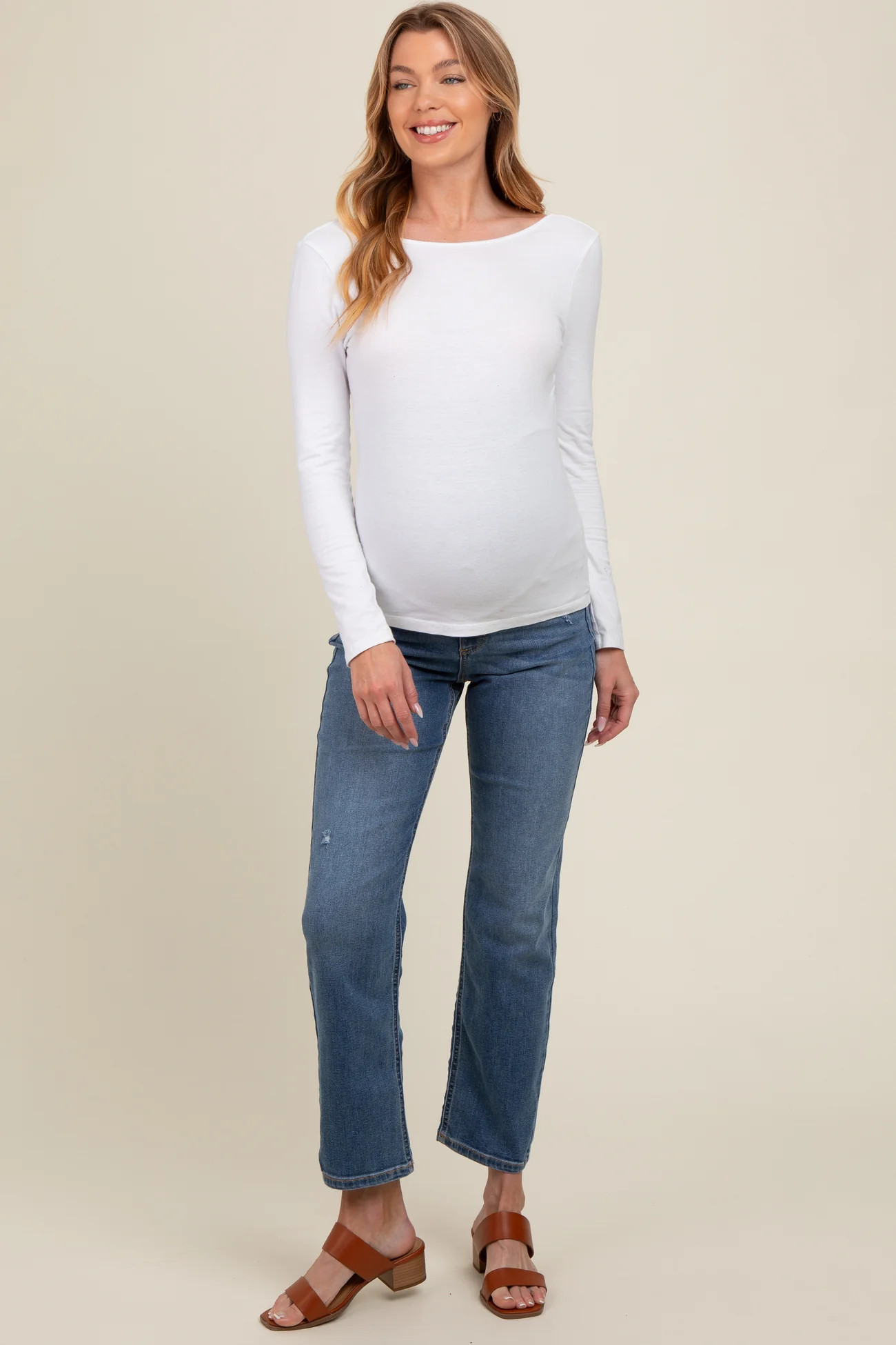 Blue Maternity Slim Straight Ankle Maternity Jeans | PinkBlush Maternity