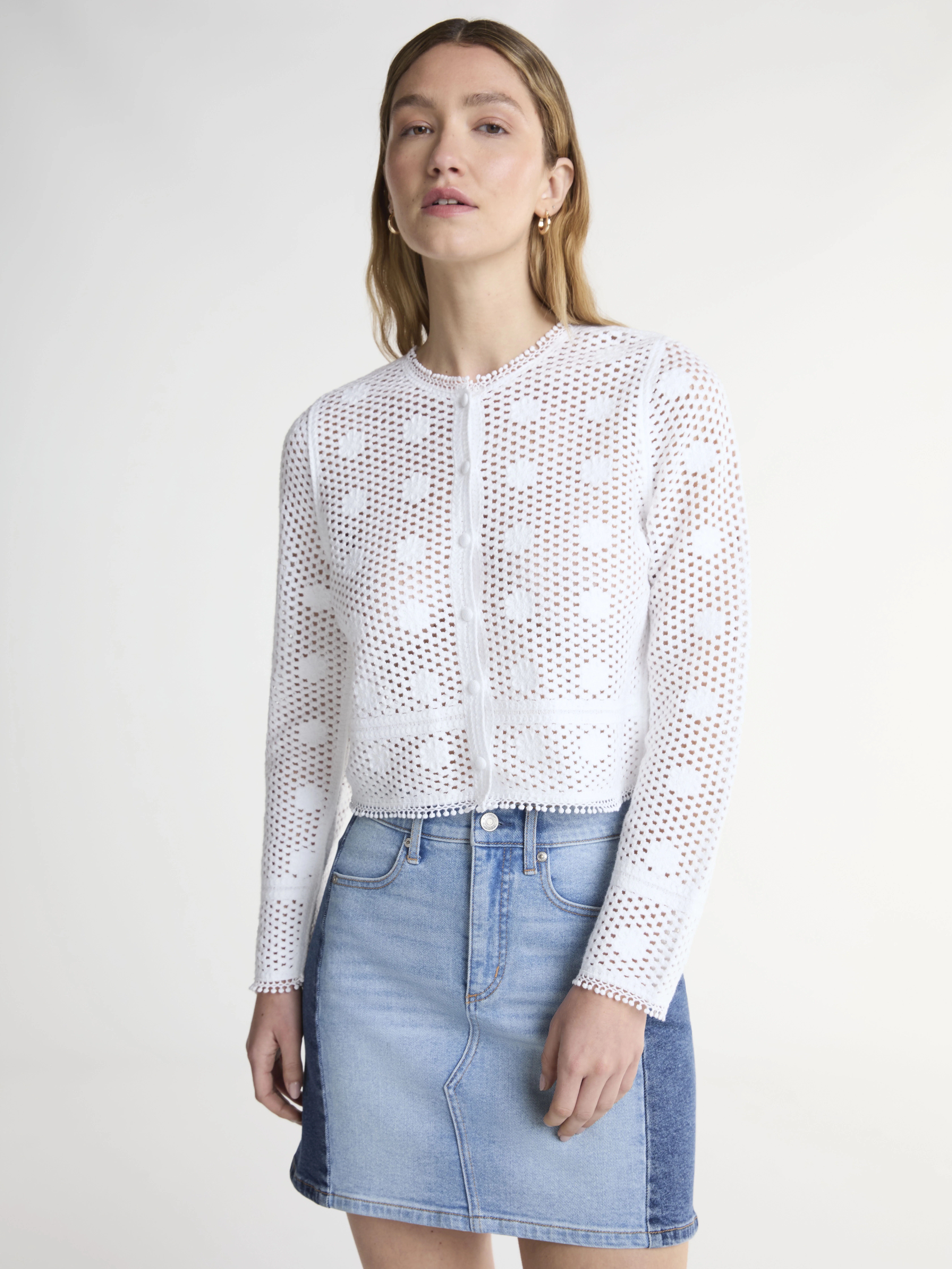 Scoop Women’s and Women’s Plus Crochet Flower Cardigan Sweater, Lightweight, Size XS-4X | Walmart (US)