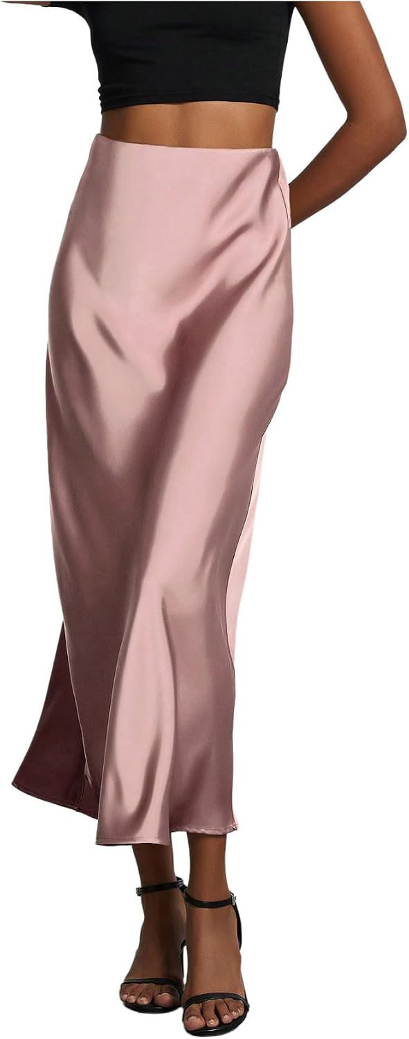 SHENHE Women's Satin Maxi High Waisted A Line Fishtail Skirt | Amazon (US)