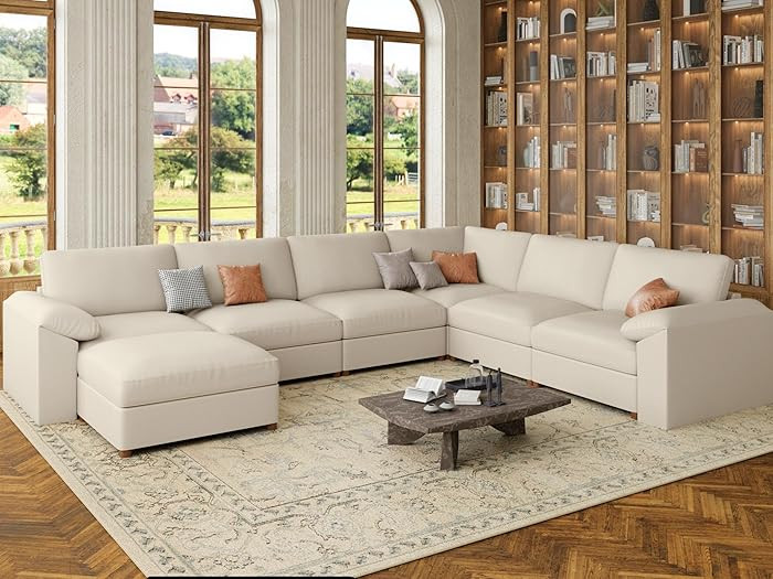 EASE MOOSE Faux Leather Sectional with Ottoman, Oversized Modular Couch, Modular Sectional Sofa w... | Amazon (US)