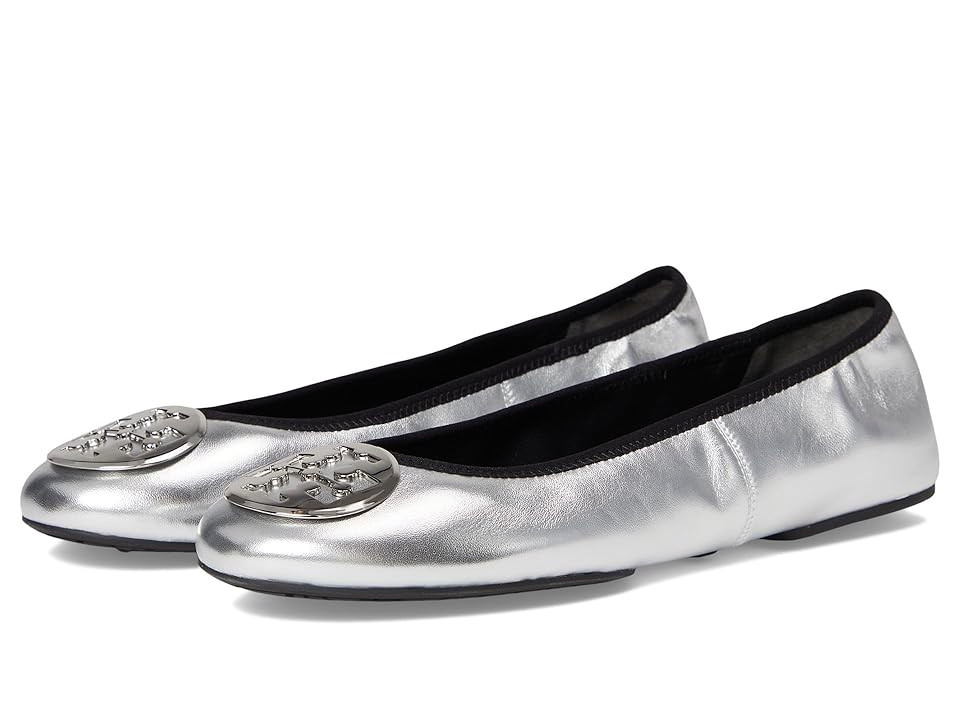 Tory Burch Reva Travel Ballet Women's Shoes Silver/Silver : 5.5 M, Leather | Zappos