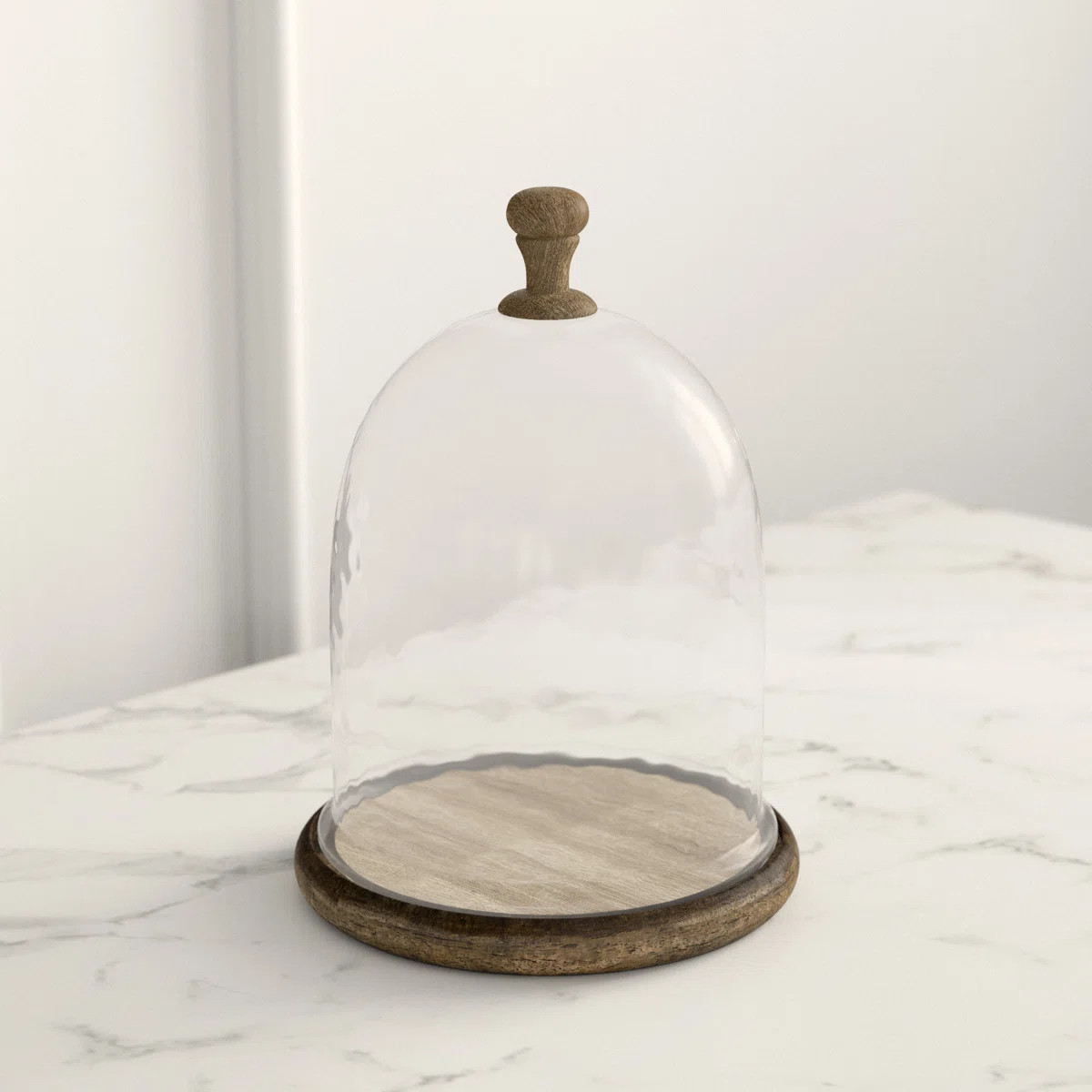 Brown Maeve Farmhouse Dome Shaped Wood and Glass Cloche | Wayfair North America