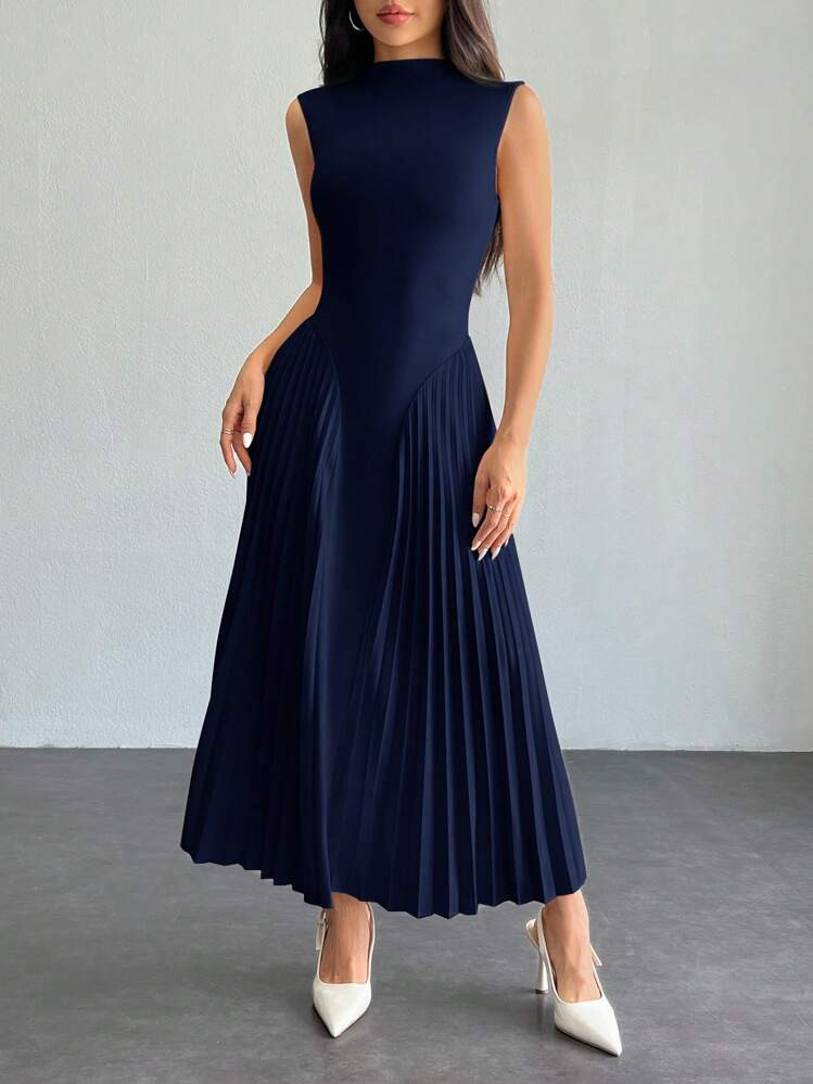 SHEIN PETITE Women Elegant Pleated Tight-Fitting A-Line Dress,Business Casual Woman,Bohemia | SHEIN