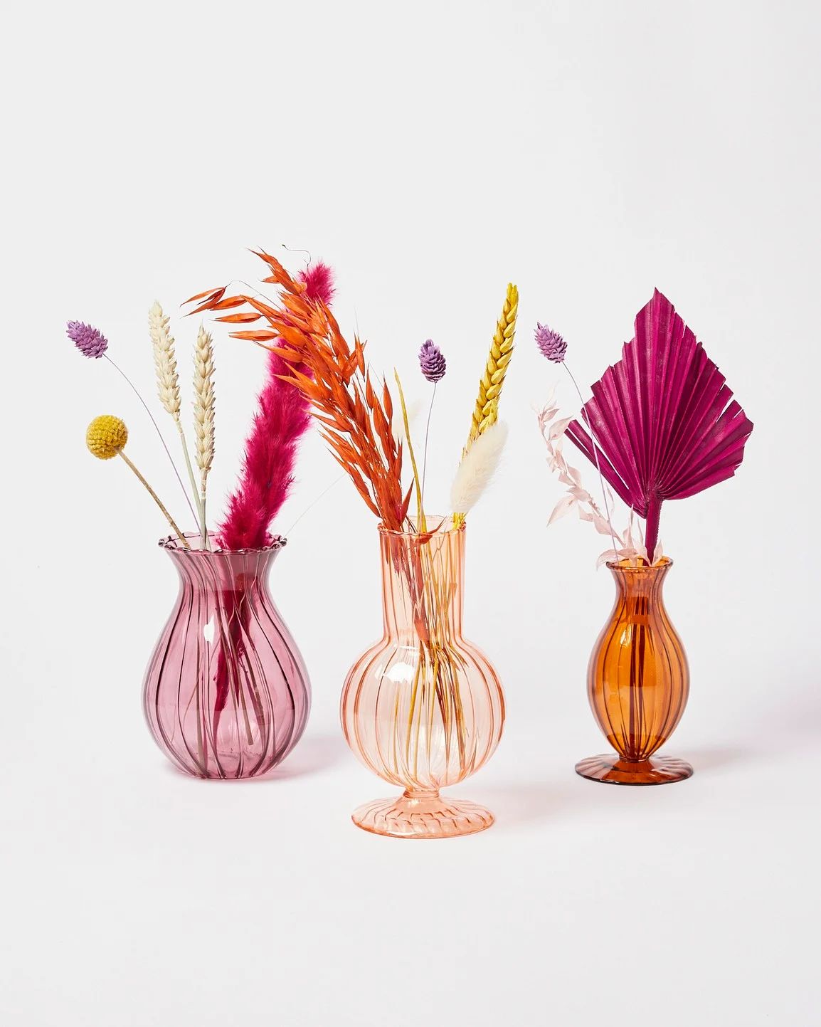 Aude Pink Purple & Orange Glass Bud Vases Set of Three | Oliver Bonas (Global)