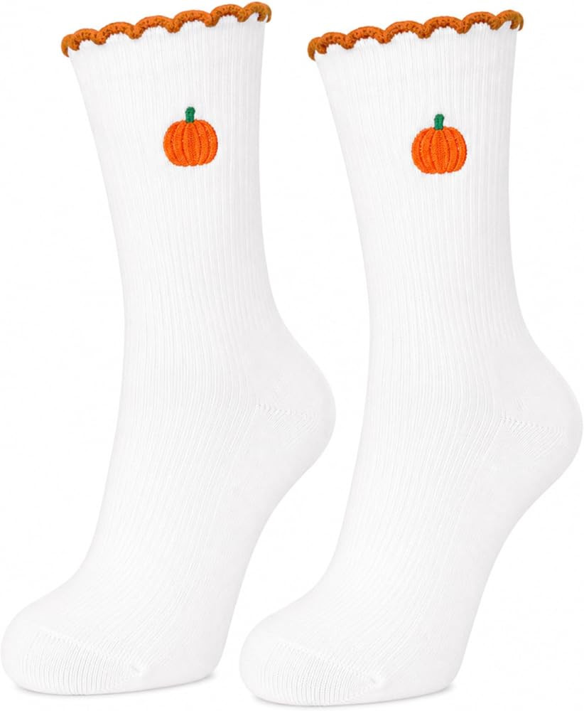 Embroidered Novelty Crew Socks Women Wavy Cuff Seasonal Hosiery | Amazon (US)