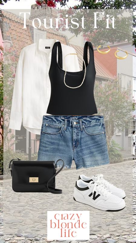 Perfect outfit to be a tourist! Comfortable new balance sneakers paired with jean shorts, a black one piece & a loose white button down to dress it up a tad! 

#LTKBeauty #LTKTravel #LTKSeasonal