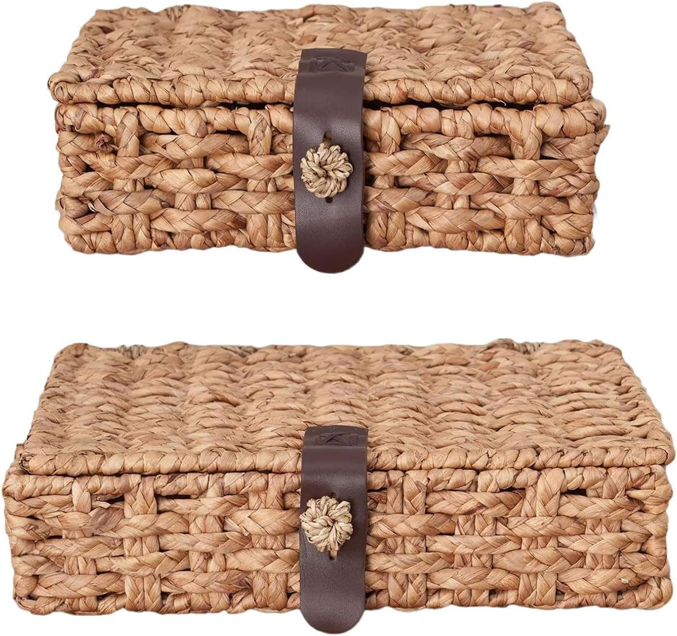 Wicker Storage Basket with Lid, 2-Piece Set Decorative Box with Lid, Water Hyacinth Woven Decorat... | Amazon (US)