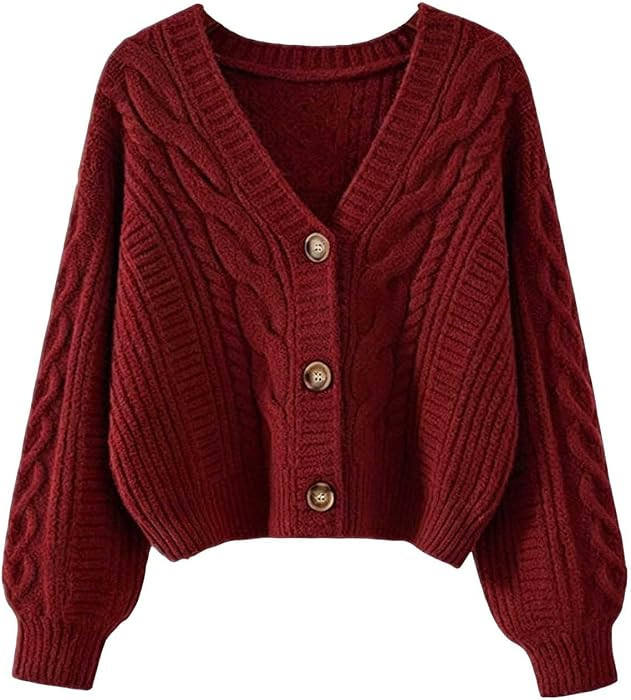 Women's Cable Knit Cropped Cardigan Sweaters with Button Front | Amazon (US)