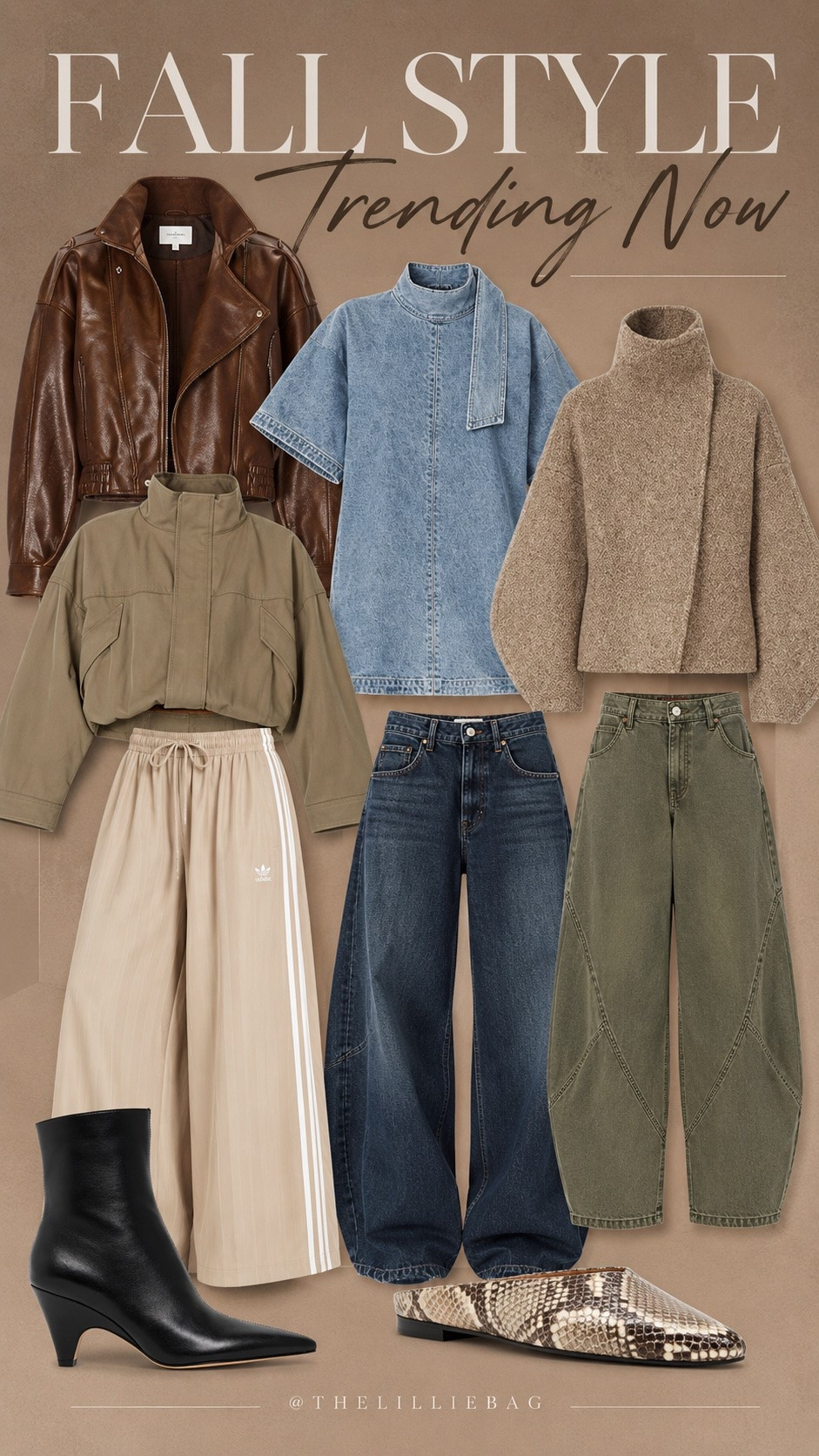 Fall style is getting GOOD. 🤎 These are the pieces trending right now + the ones I’m actually adding to cart. The jackets, denim, relaxed pants and shoes are all giving expensive fall without trying too hard. Which one are you grabbing first?🤌🏼🍂🤎




fall fashion trends. fall outfit ideas. trending fall fashion. women’s fall style. fall jackets. brown leather jacket. wide leg jeans. barrel jeans. Adidas wide leg pants. denim dress. fall ankle boots. snakeskin. casual fall style. women’s fall shoes.
