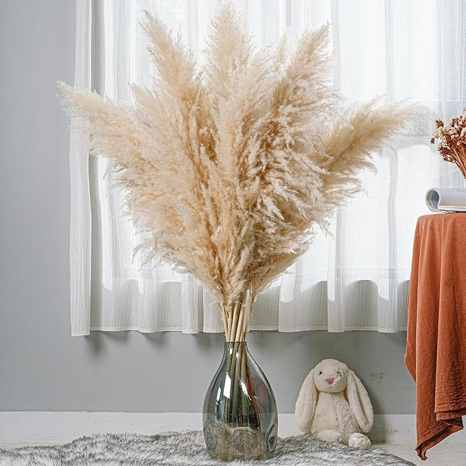 10 Stems 47In Natural Pampas Grass Tall Decor - Dried Large Pampas Grass Boho Decor - Long Pompas... | Amazon (US)