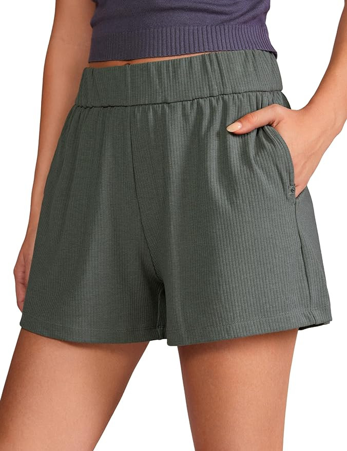 CRZ YOGA Comfy Ribbed Sweat Shorts for Women High Waisted Lyocell Casual Lounge Jersey Shorts wit... | Amazon (US)