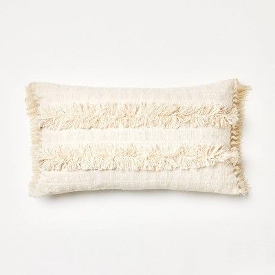 Oversized Woven with Frayed Detail Lumbar Throw Pillow Cream - Threshold™ designed with Studio ... | Target