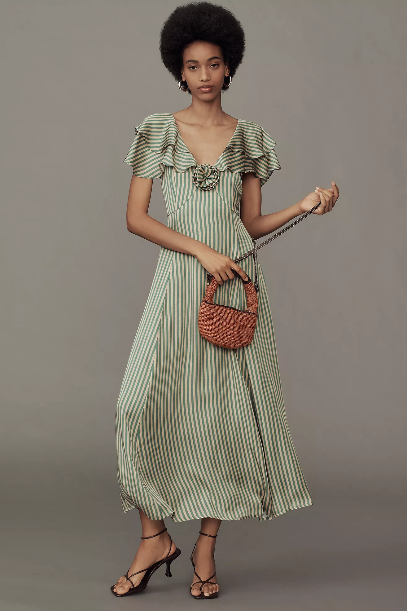Mille Lucie Flutter-Sleeve V-Neck Midi Dress | Anthropologie (US)