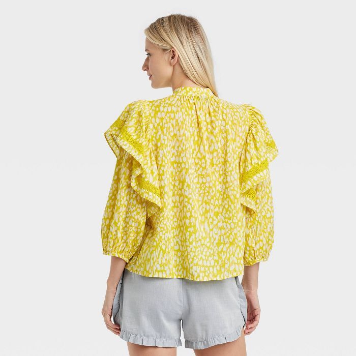 Women's Ruffle 3/4 Sleeve Lace Trim Blouse - Who What Wear™ Floral | Target