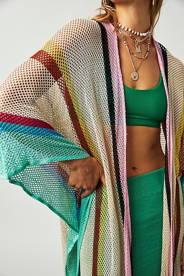 Sea Vista Stripe Ruffle Kimono by Elizabeth Gillett at Free People, Multi, One Size | Free People (Global - UK&FR Excluded)