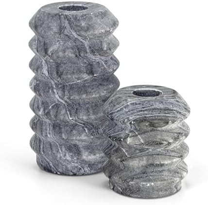 WORHE Candle Holders Italy True Natural Travertine Stone 0.4" Thick Set of 2 Marble Candlestick H... | Amazon (US)