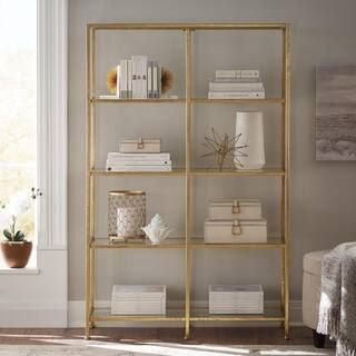 62.25 in. Gold Leaf Metal 4-shelf Double Accent Bookcase with Open Back | The Home Depot