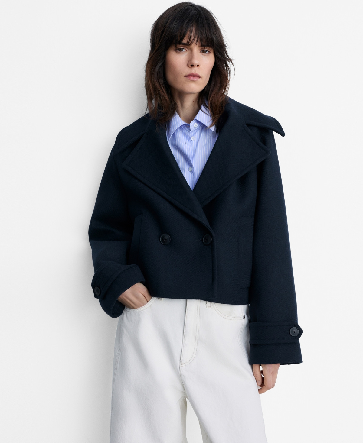 Mango Women's Maxi Lapels Wool-Blend Jacket - Dark Navy | Macy's