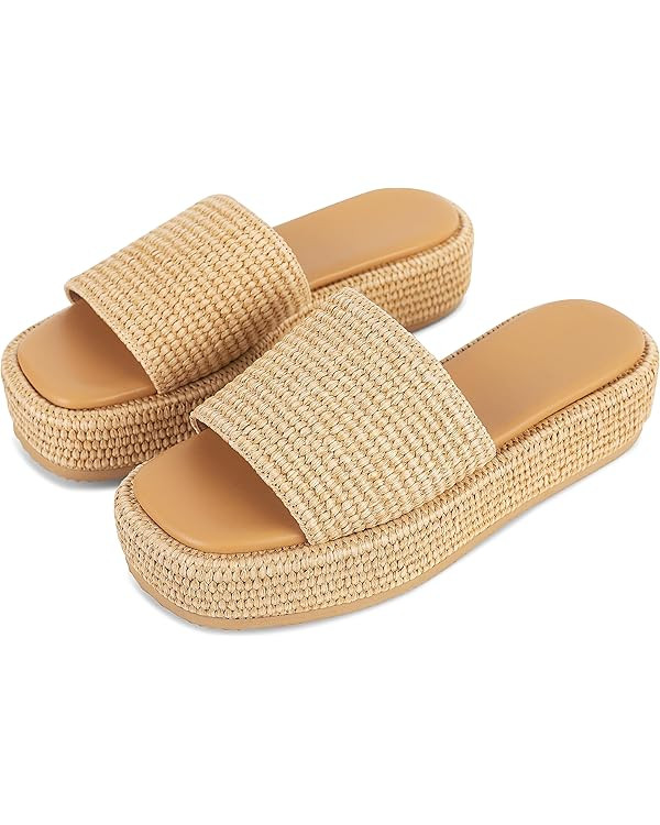 EQAUDES Platform Slip on Espadrille Sandals for Women Wedges Slides Bohemia Sandals Flatform Open... | Amazon (US)
