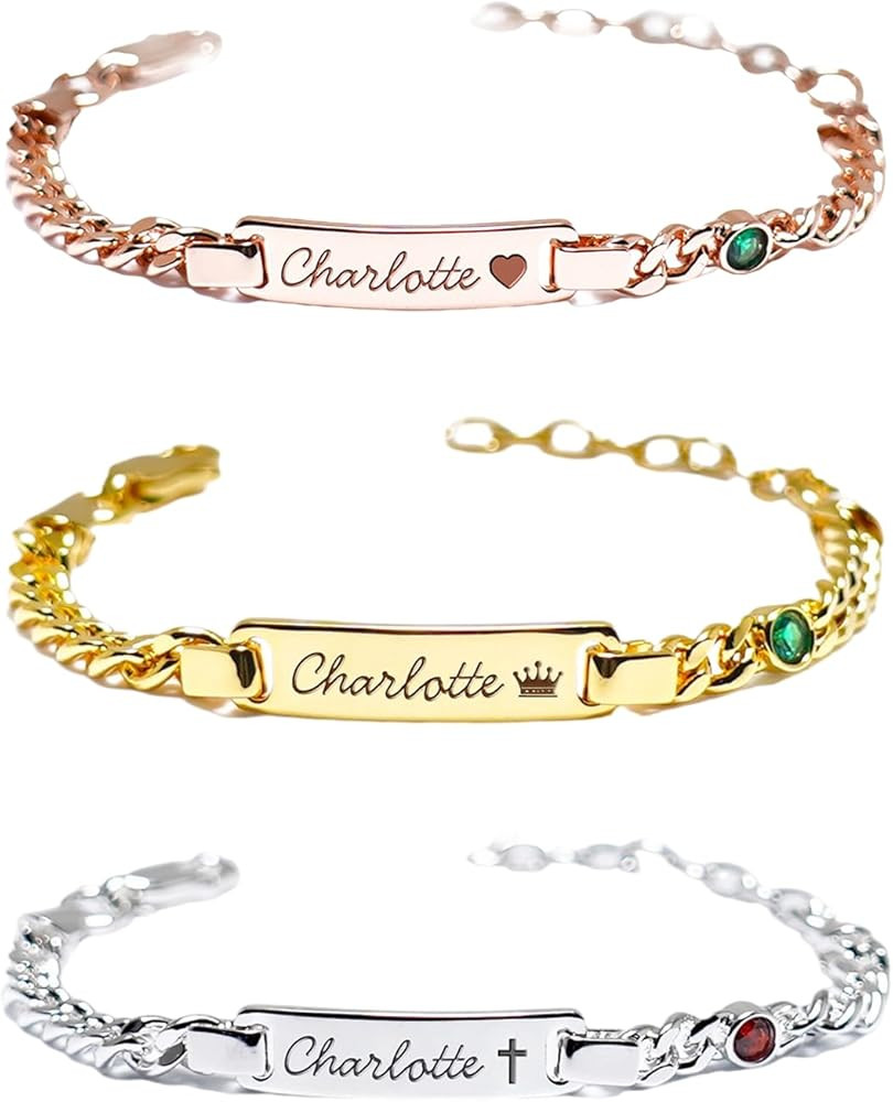 Personalized Baby Name Bracelets with Birthstone, 18k Gold Plated, Adjustable Length, Double-Side... | Amazon (US)