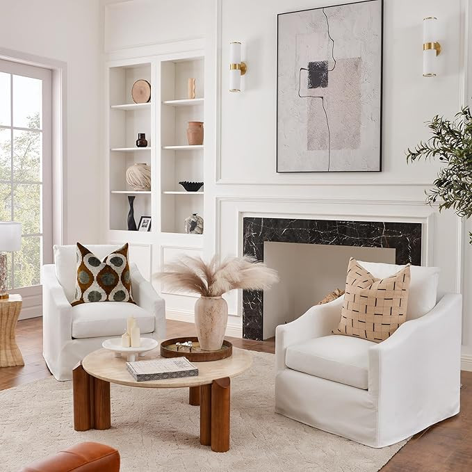 KINWELL 28" Wide Upholstered Down Fill Slipcovered Swivel Barrel Chair Set of 2, Modern Comfy Swi... | Amazon (US)