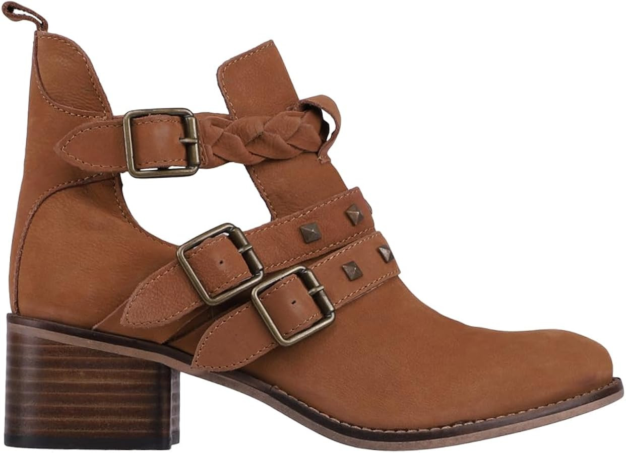 Diba True Womens West Valley Studded Braided Casual Boots Ankle Mid Heel 2-3" - Brown | Amazon (US)