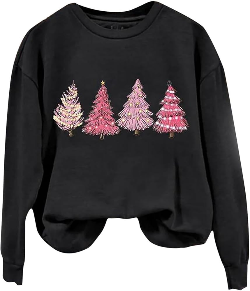 Christams Sweatshirt Sweaters for Women Christmas Letter Print Fleece Sweatshirts Long Sleeve Pullov | Amazon (US)