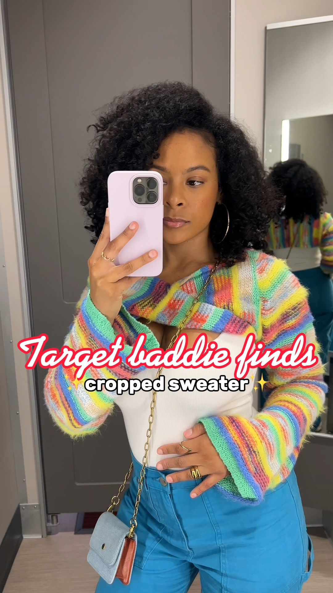 Colorful cropped sweater and mini jean wallet purse 😍 #targetfinds