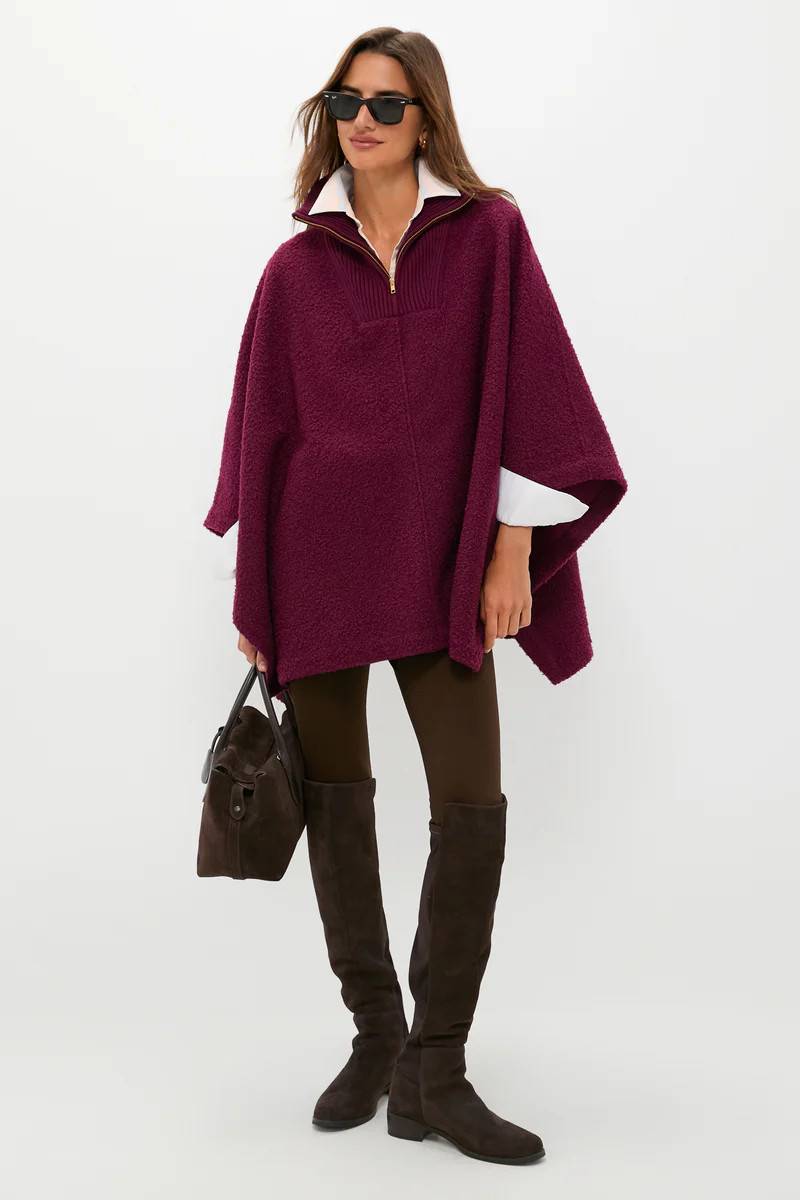 Oxblood Boucle High-Neck Poncho | Tuckernuck (US)