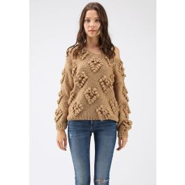 Knit Your Love V-Neck Sweater in Tan | Chicwish