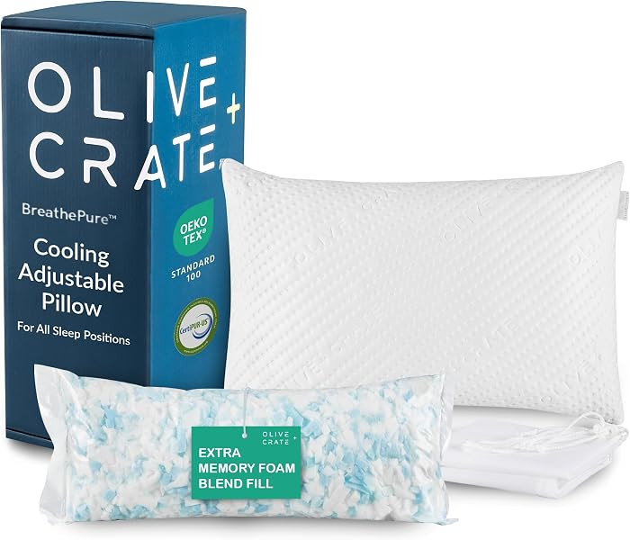 Olive + Crate Adjustable Loft Shredded Memory Foam Pillow - Queen Size | Amazon (US)