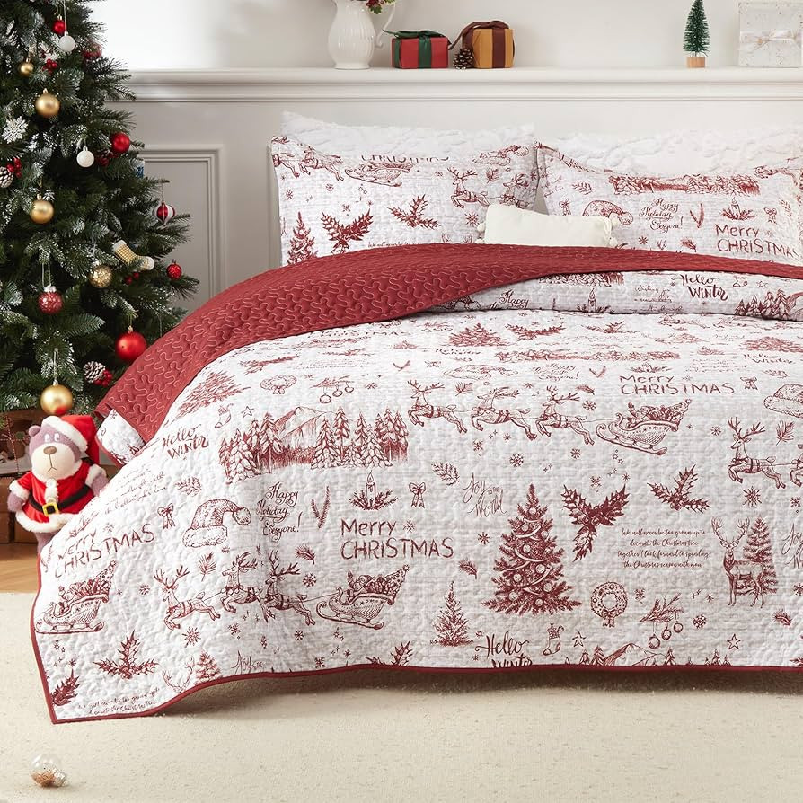 Christmas Quilt Set Queen Size, Christmas Holiday Decorations Bedspread Set, Soft and Breathable ... | Amazon (US)