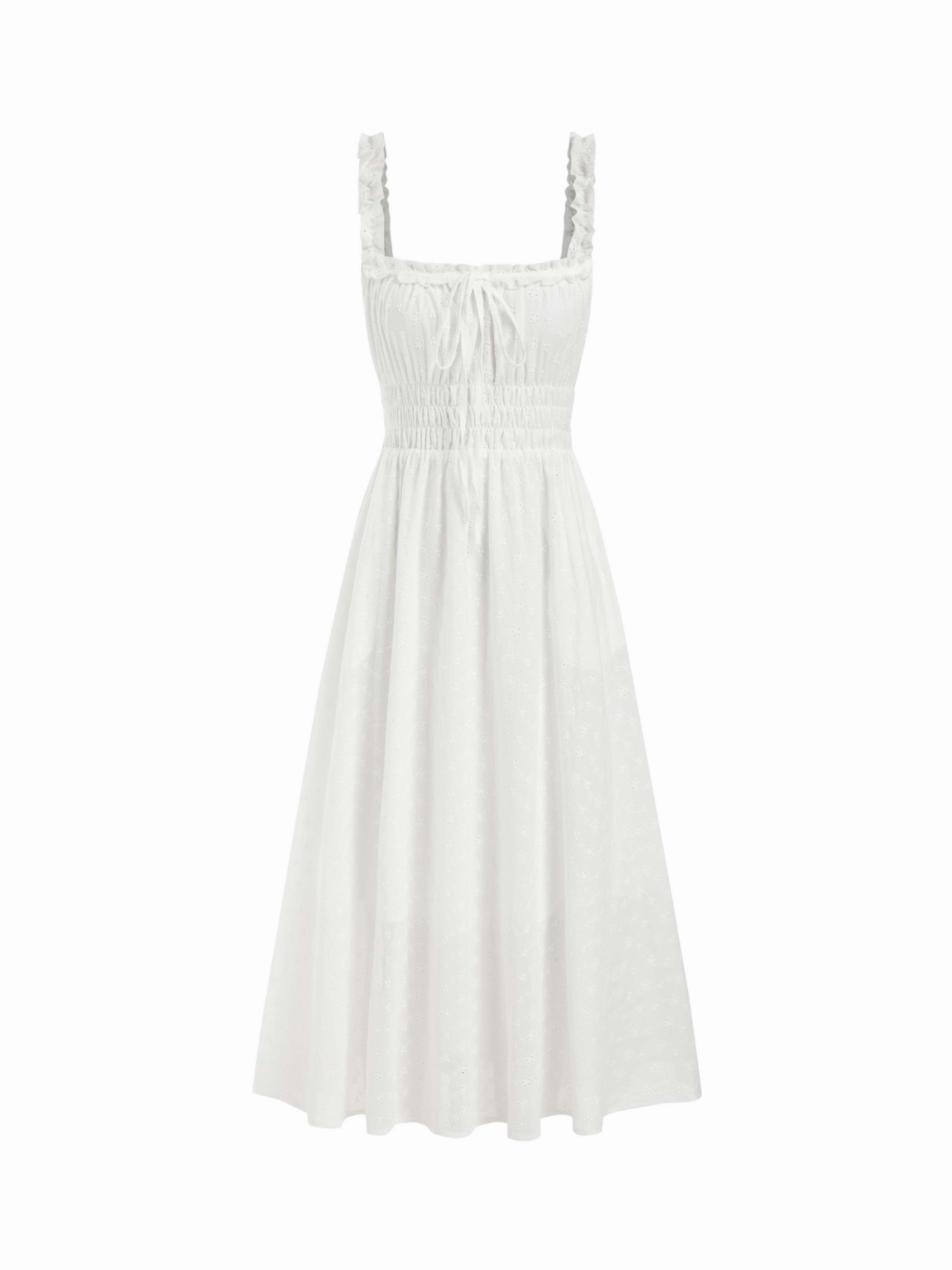 Linen-blend Lettuce Trim Knotted Shirred Cami Midi Dress | Cider