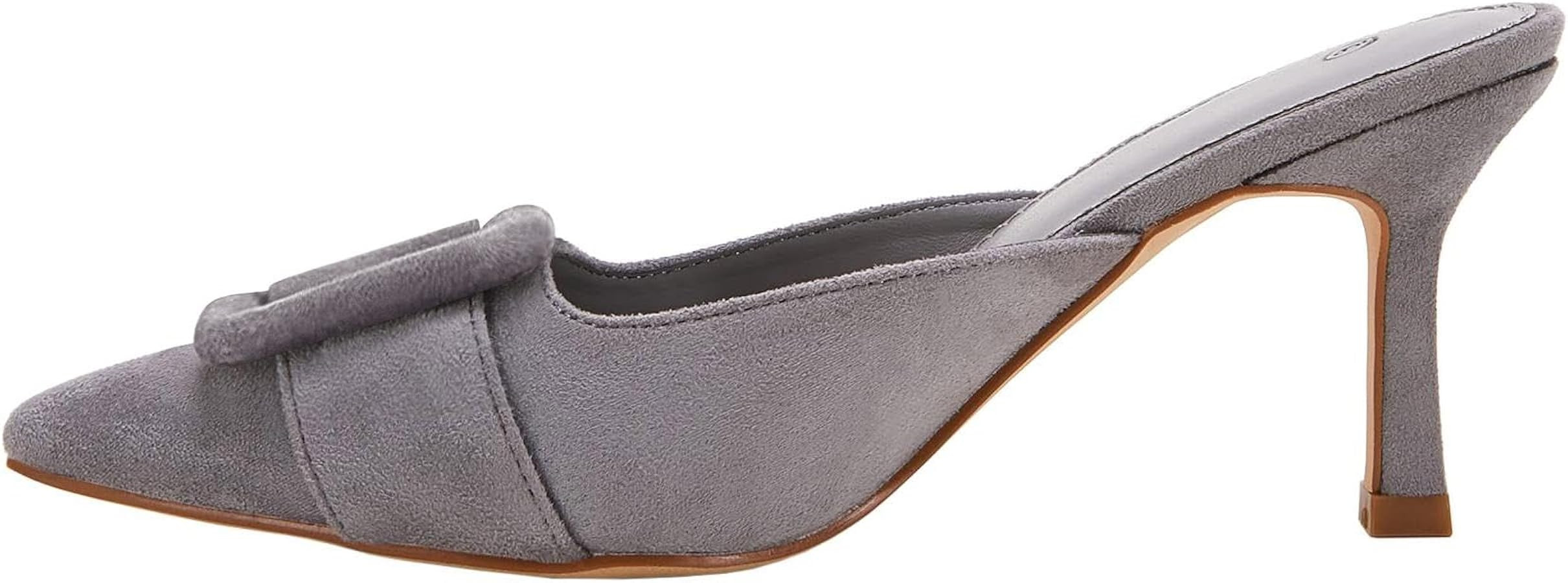 VETASTE Women's Heeled Mules Pointed Toe Suede Buckle Slip On Sandals Kitten Heels Party Wedding ... | Amazon (US)