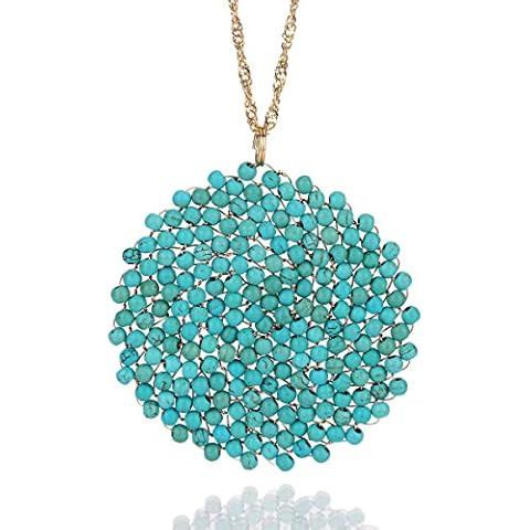 Long Pendant Necklace for Women - Womens Handmade Long Statement Beaded Crystal Large Disc Circle... | Amazon (US)