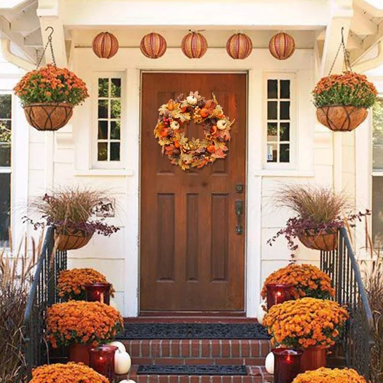 20" Fall Maple Leaves Garland Polyester Wreath | Wayfair North America