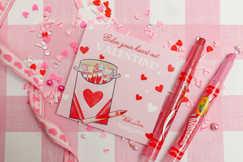 Valentine Class Tags or Stickers Crayons Watercolor Printed - Etsy | Etsy (US)