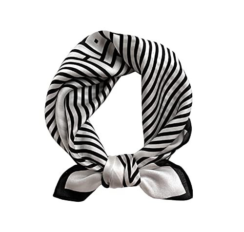 JERLA 100% Mulberry Silk Neck Scarf 21"x21" Small Square Scarfs for Women Gift Packed, White Stripe, S | Amazon (UK)