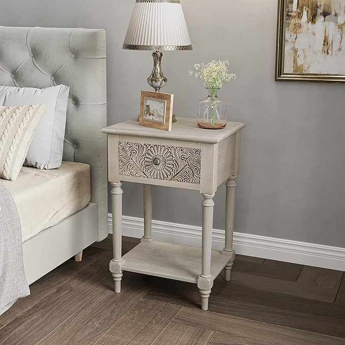 COSIEST Vintage Nightstand, MDF 2-Tier Bedside Table, Wood Accent End Table with Storage Drawer a... | Amazon (US)