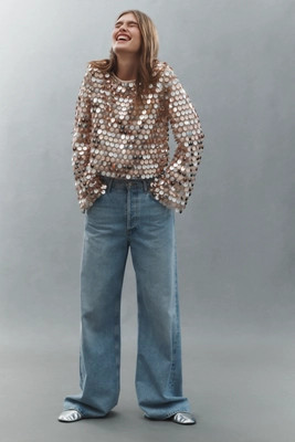 Sunday in Brooklyn Sheer Paillette Long-Sleeve Top | Anthropologie (US)