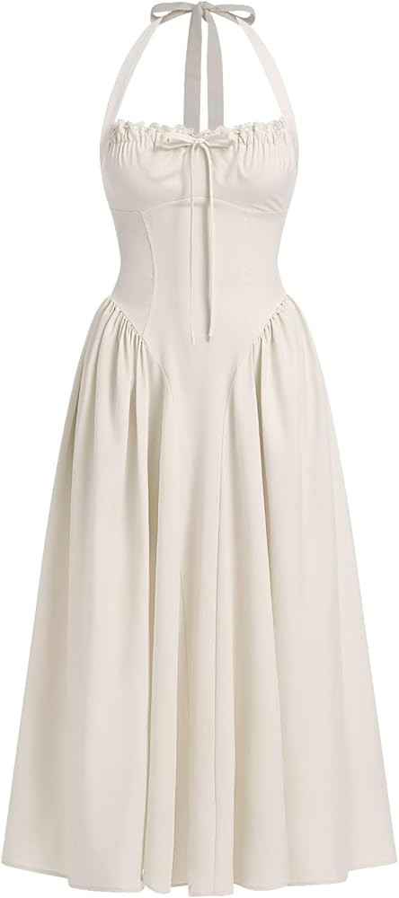 Women’s Summer Floral Corset Dress Casual Party Midi Sun Dress Boho Flowy Lace Up Ruched Backle... | Amazon (US)