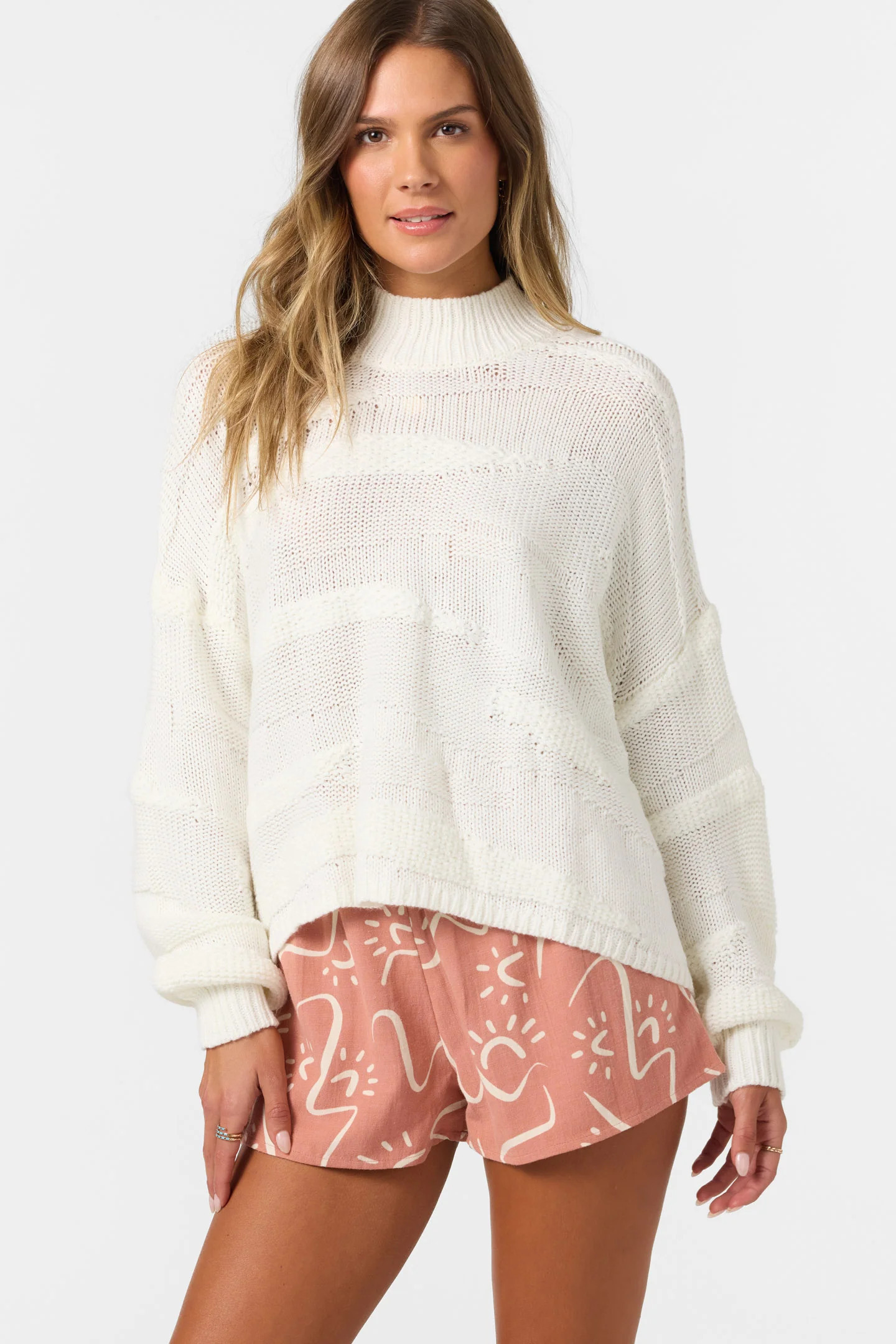 O'Neill Women's Kastalyn Long Sleeve Sweater in Winter White, Size Medium, Acrylic | O'Neill