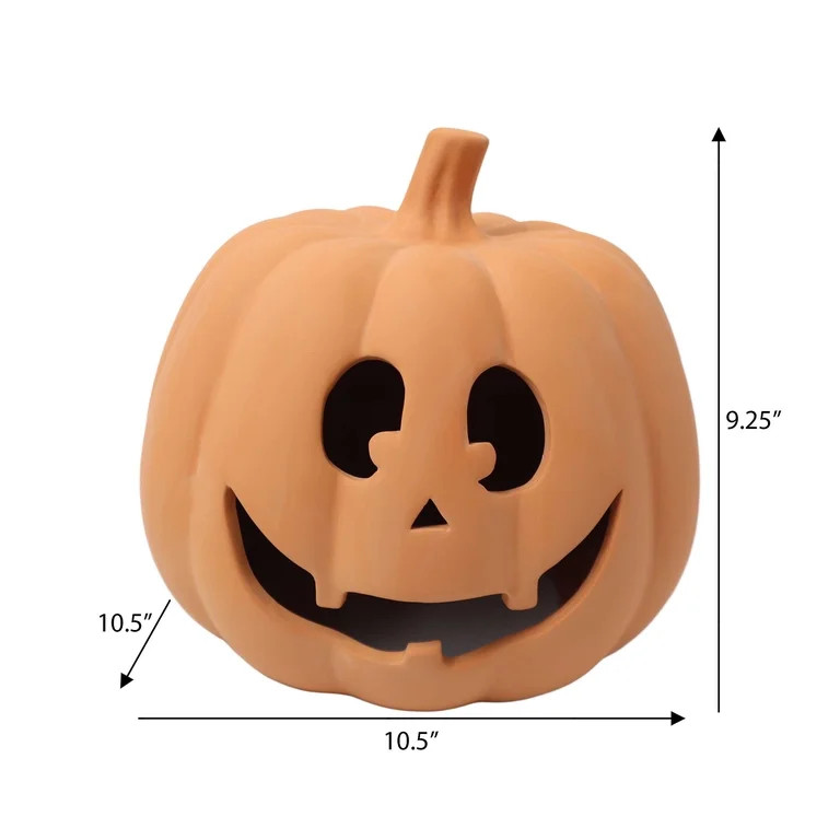 Ceramic Terracotta Pumpkin Decor, 9.25" Tall, Terracotta, Halloween Way to Celebrate | Walmart (US)