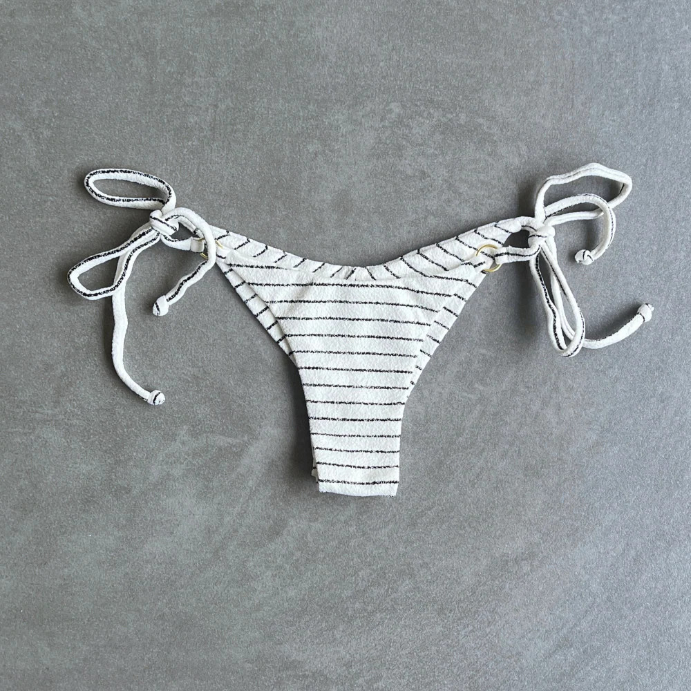 White & Black Seashore Striped Textured Katie Side Tie Bikini Bottom | MyBrazilianShop