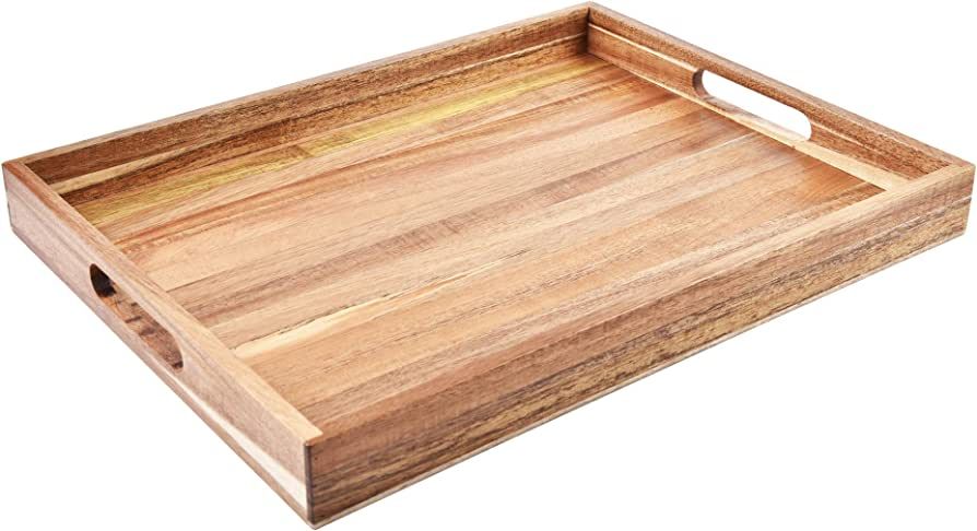 Acacia Wood Serving Tray with Handles (17 Inches) – Decorative Serving Trays Platter for Breakf... | Amazon (US)