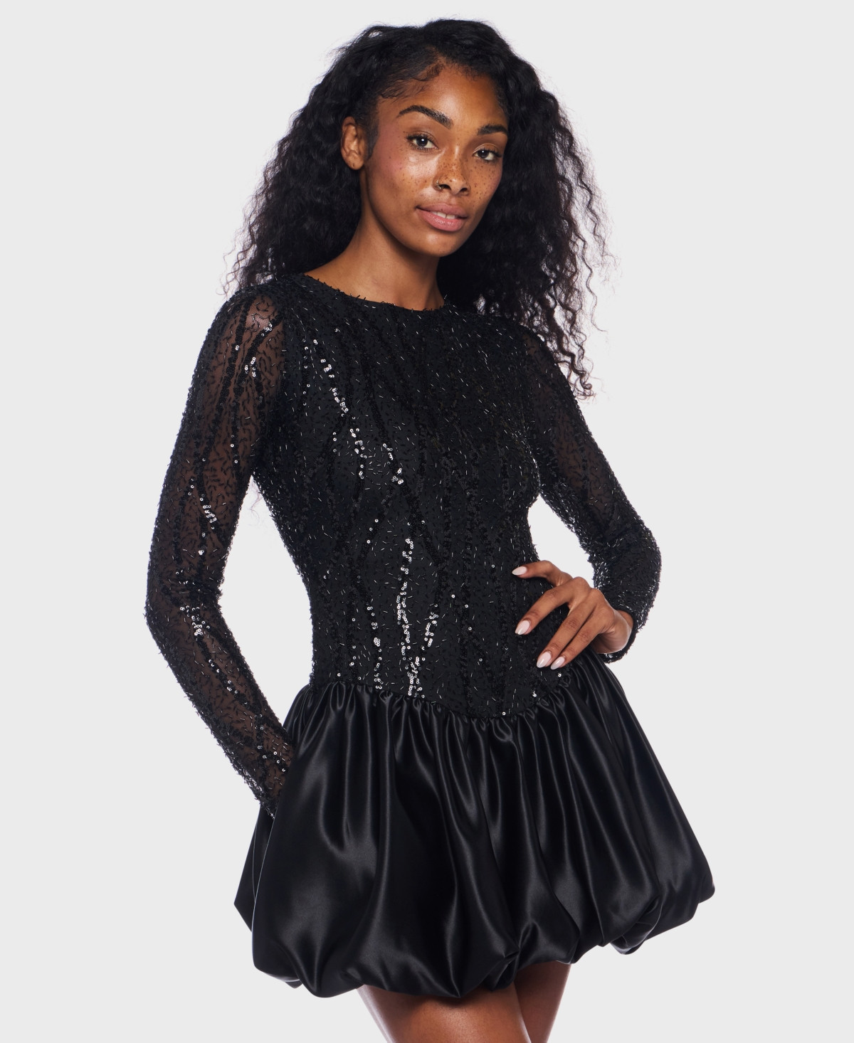 Alex & Sophia Junior's Long Sleeve Round Neck Bubble Dress - Black | Macy's