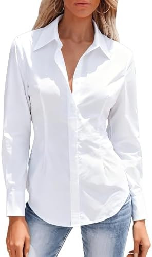 Mutitop Button Down Shirts for Women Long Sleeve Dress Shirts Wrinkle Free Collared Work Office S... | Amazon (US)