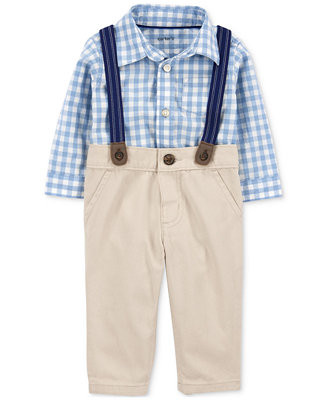 Carter's Baby Boys 3-Pc. Cotton Gingham Bodysuit, Pants & Suspenders Set	 - Macy's | Macy's
