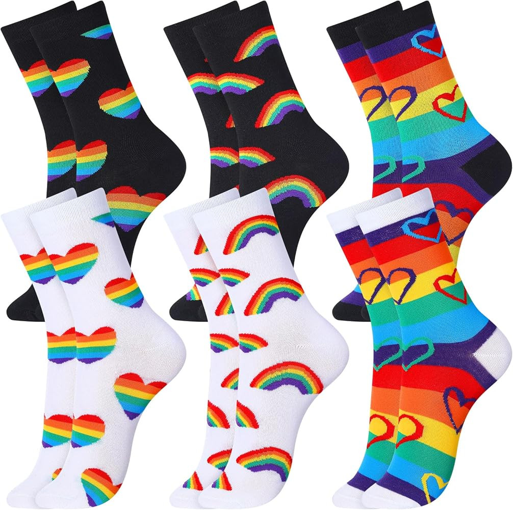 6 Pairs Rainbow Crew Socks Adult Cotton Rainbow Athletic Casual Socks for Women and Men Multicolo... | Amazon (US)
