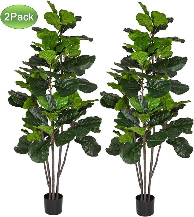 Woooow 6 Feet Artificial Fiddle Leaf Fig Tree in Planter,Artificial Tree Beautiful Fake Plant Fid... | Amazon (US)